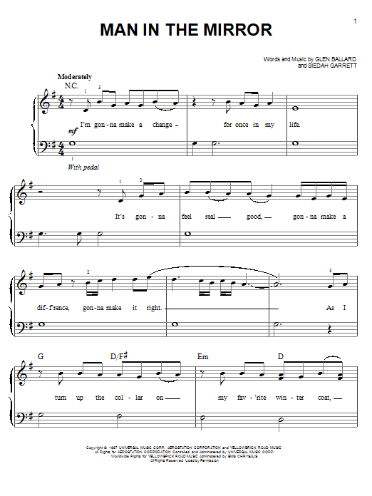 Glee Cast Man In The Mirror Sheet Music Notes & Chords for Easy Piano - Download or Print PDF