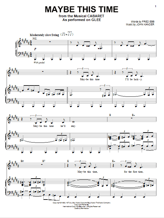 Glee Cast Maybe This Time Sheet Music Notes & Chords for Easy Piano - Download or Print PDF