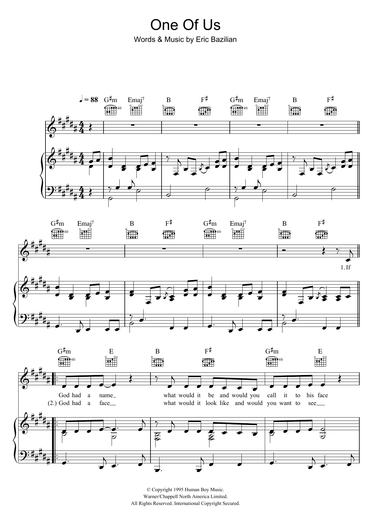 Glee Cast One Of Us Sheet Music Notes & Chords for Piano, Vocal & Guitar (Right-Hand Melody) - Download or Print PDF