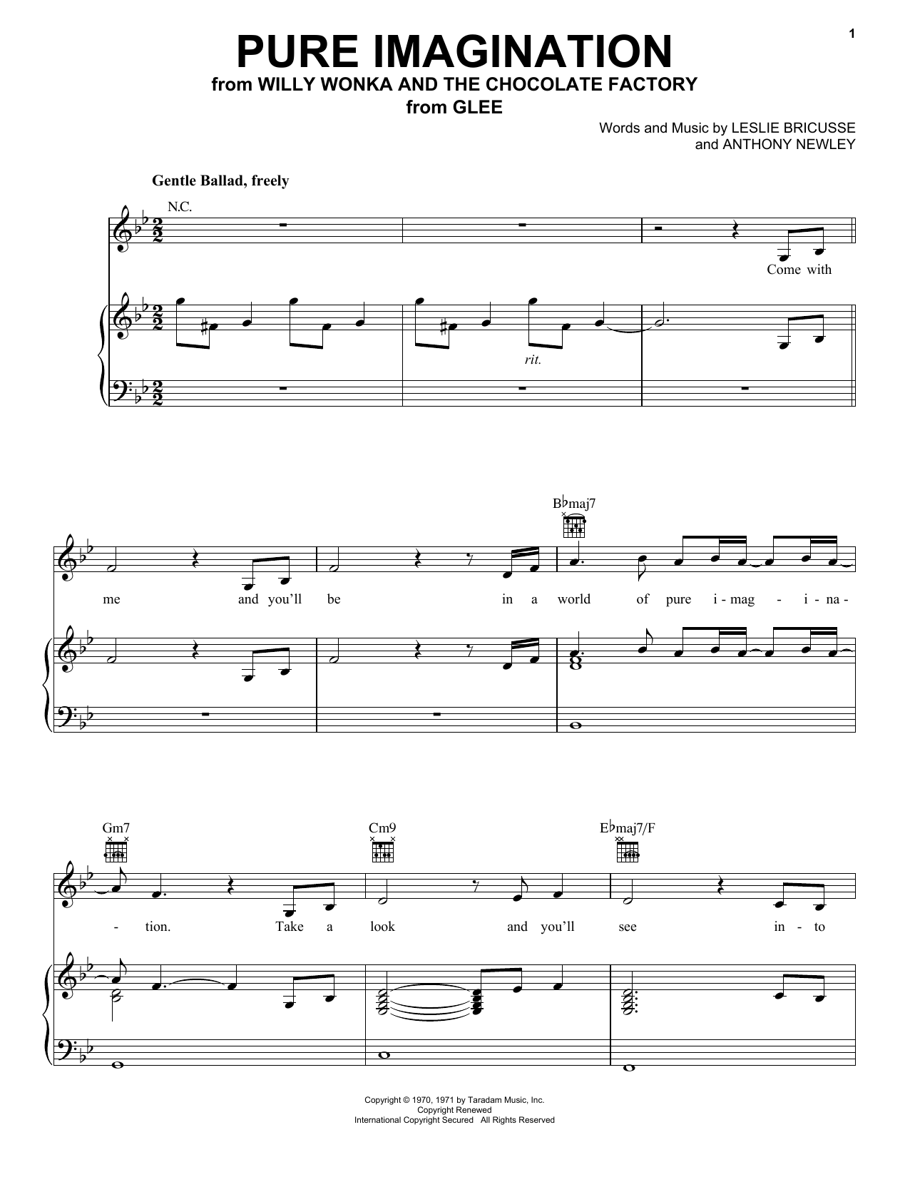 Glee Cast Pure Imagination Sheet Music Notes & Chords for Piano, Vocal & Guitar (Right-Hand Melody) - Download or Print PDF