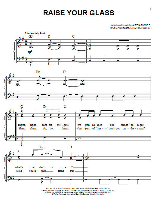 Glee Cast Raise Your Glass Sheet Music Notes & Chords for Easy Piano - Download or Print PDF