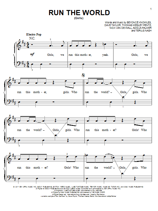 Glee Cast Run The World (Girls) Sheet Music Notes & Chords for Easy Piano - Download or Print PDF