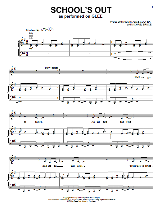 Glee Cast School's Out Sheet Music Notes & Chords for Piano, Vocal & Guitar (Right-Hand Melody) - Download or Print PDF