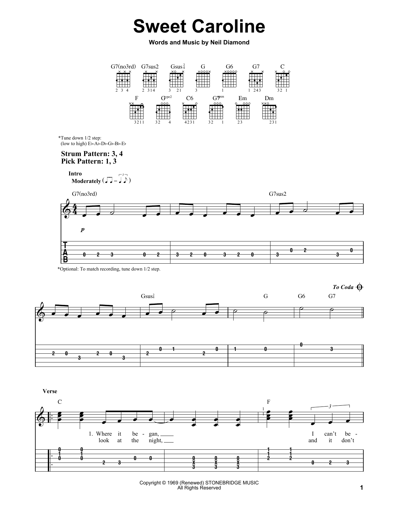 Neil Diamond Sweet Caroline Sheet Music Notes & Chords for Ukulele - Download or Print PDF