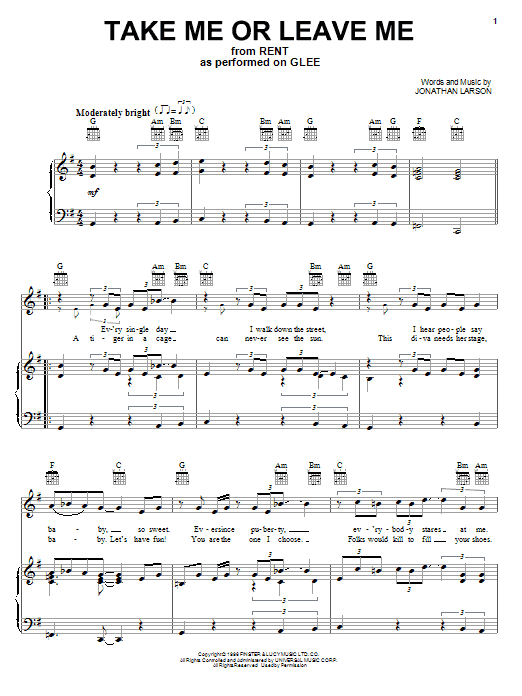 Glee Cast Take Me Or Leave Me Sheet Music Notes & Chords for Easy Piano - Download or Print PDF