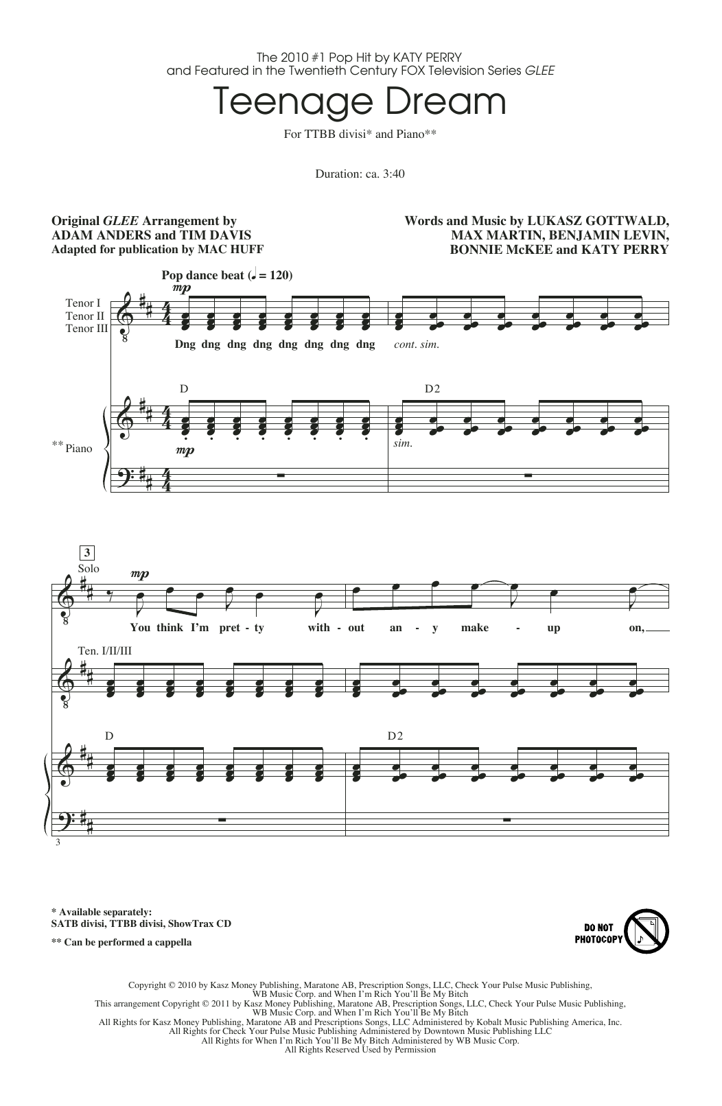 Glee Cast Teenage Dream (arr. Mac Huff) Sheet Music Notes & Chords for Choir - Download or Print PDF