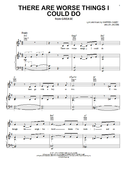 Jim Jacobs There Are Worse Things I Could Do Sheet Music Notes & Chords for Piano, Vocal & Guitar (Right-Hand Melody) - Download or Print PDF
