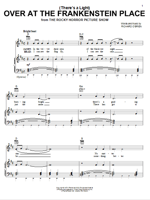 Richard O'Brien (There's A Light) Over At The Frankenstein Place Sheet Music Notes & Chords for Piano, Vocal & Guitar (Right-Hand Melody) - Download or Print PDF