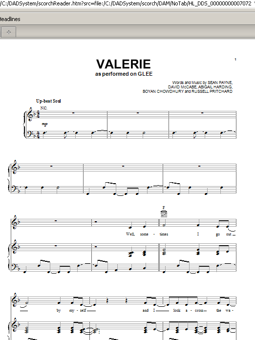 Glee Cast Valerie Sheet Music Notes & Chords for Piano, Vocal & Guitar (Right-Hand Melody) - Download or Print PDF