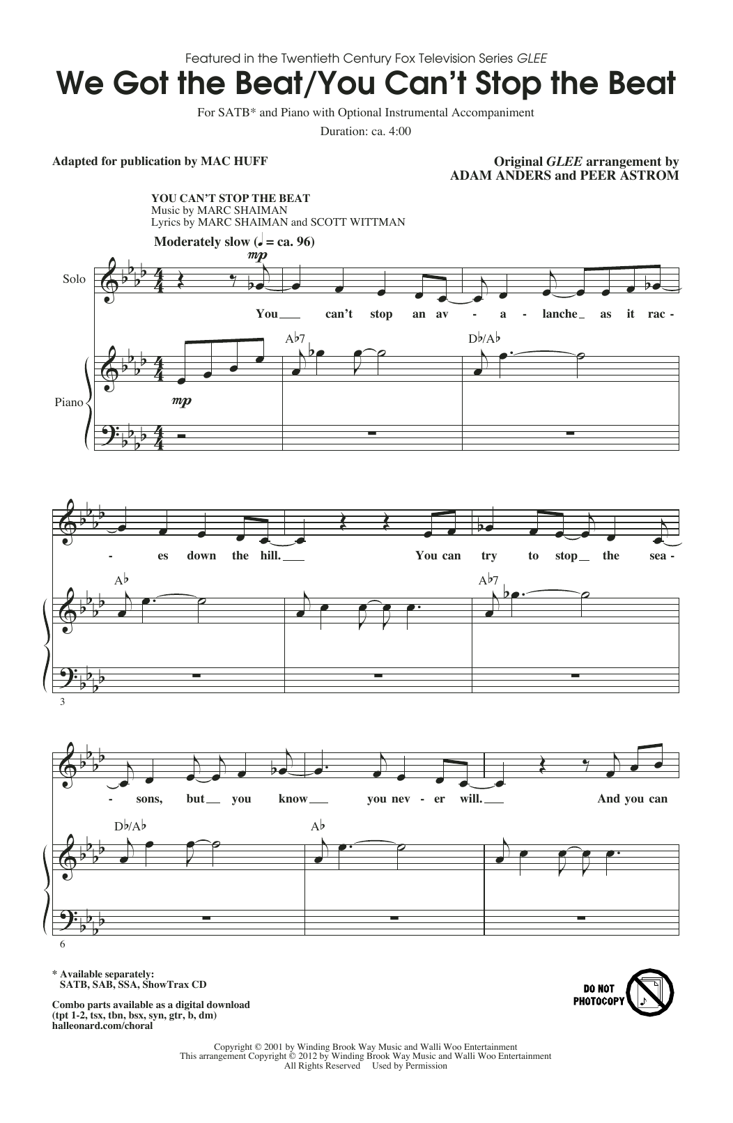 Glee Cast We Got The Beat / You Can't Stop The Beat (ed. Mac Huff) Sheet Music Notes & Chords for SAB Choir - Download or Print PDF