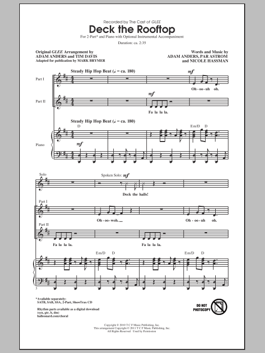 Preview Glee Cast Deck The Rooftop (arr. Mark Brymer) Film and TV sheet music, notes and chords for SAB, SKU: 82329 Deck The Rooftop (arr. Mark Brymer) sheet music