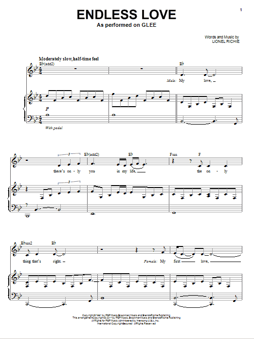 Glee Cast Endless Love Vocal Duet Sheet Music Download Pdf Score 77890