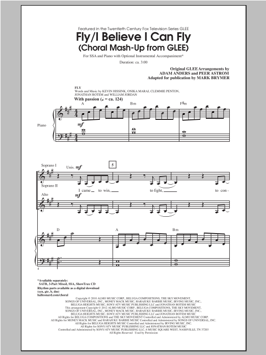 Preview Glee Cast Fly / I Believe I Can Fly (Choral Mash-up from Glee) (ed. Mark Brymer) Concert sheet music, notes and chords for 3-Part Mixed, SKU: 94019 Fly / I Believe I Can Fly (Choral Mash-up from Glee) (ed. Mark Brymer) sheet music
