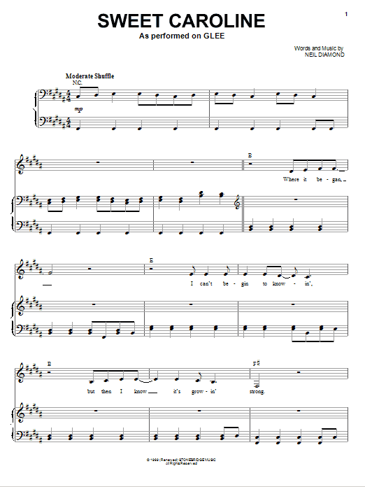 Preview Neil Diamond Sweet Caroline Rock sheet music, notes and chords for Easy Guitar Tab, SKU: 76587 Sweet Caroline sheet music