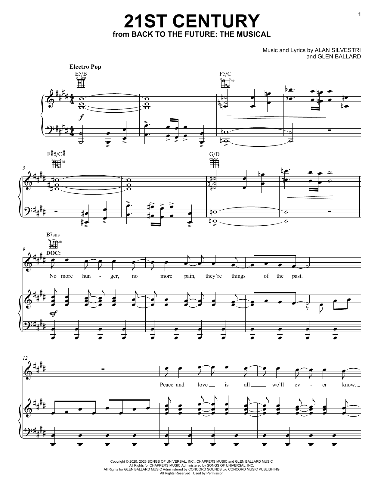 Glen Ballard and Alan Silvestri 21st Century (from Back To The Future: The Musical) Sheet Music Notes & Chords for Piano, Vocal & Guitar Chords (Right-Hand Melody) - Download or Print PDF