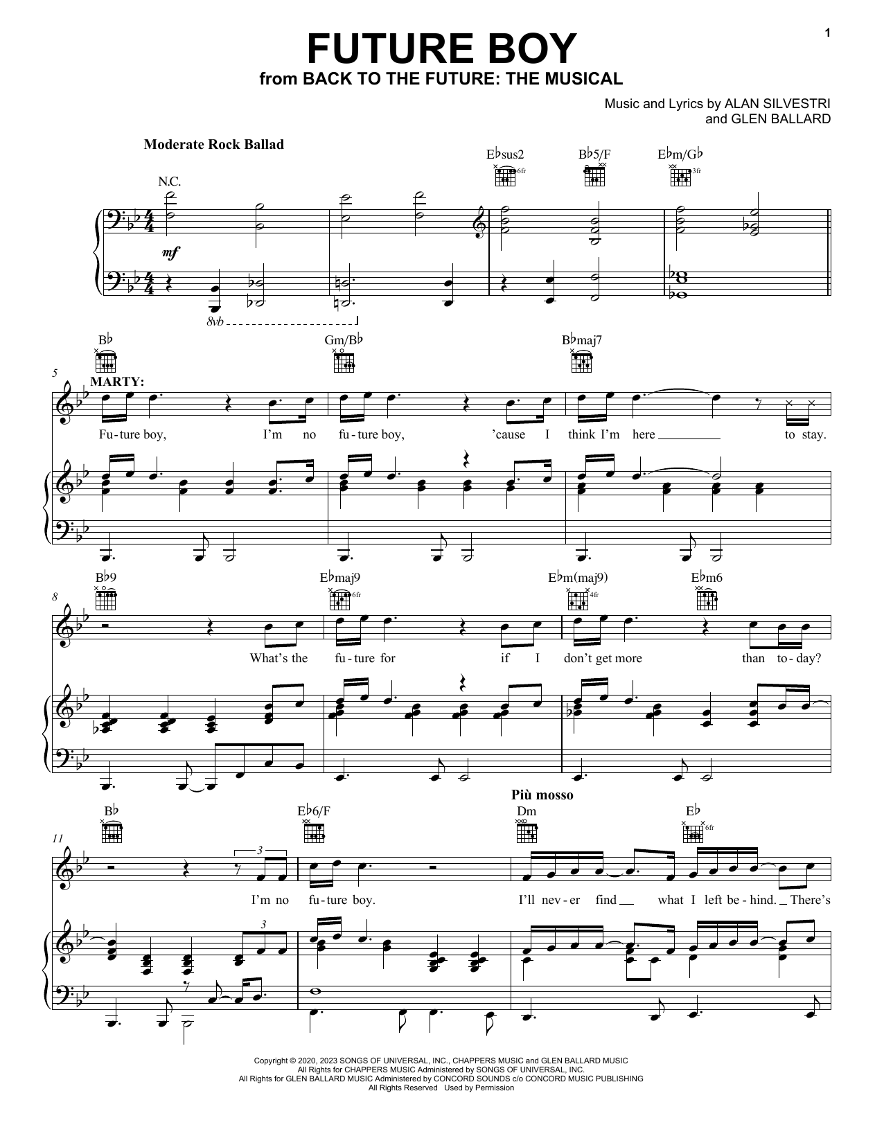 Glen Ballard and Alan Silvestri Future Boy (from Back To The Future: The Musical) Sheet Music Notes & Chords for Piano, Vocal & Guitar Chords (Right-Hand Melody) - Download or Print PDF