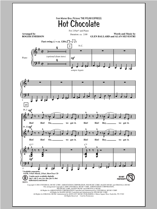 Roger Emerson Hot Chocolate (from Polar Express) Sheet Music Notes & Chords for 2-Part Choir - Download or Print PDF