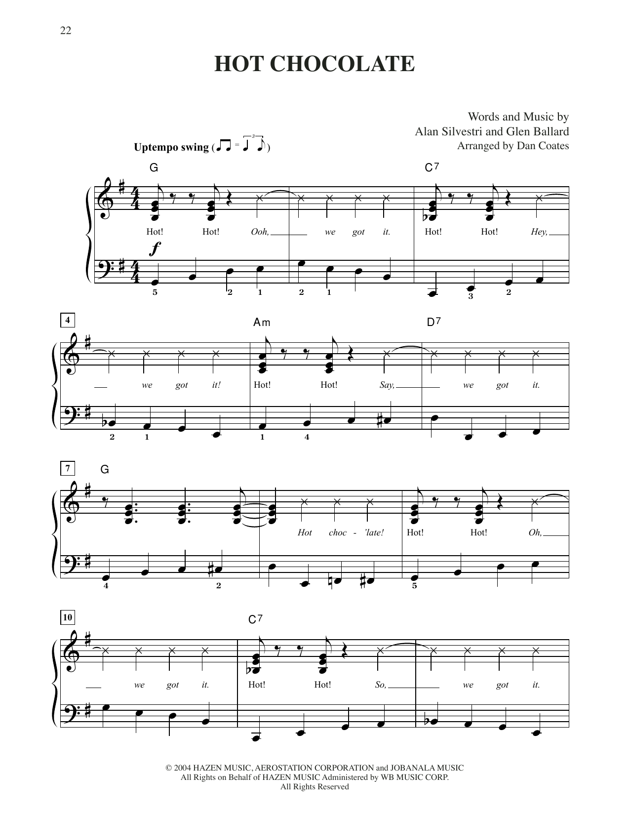 Glen Ballard and Alan Silvestri Hot Chocolate (from The Polar Express) (arr. Dan Coates) Sheet Music Notes & Chords for Easy Piano - Download or Print PDF