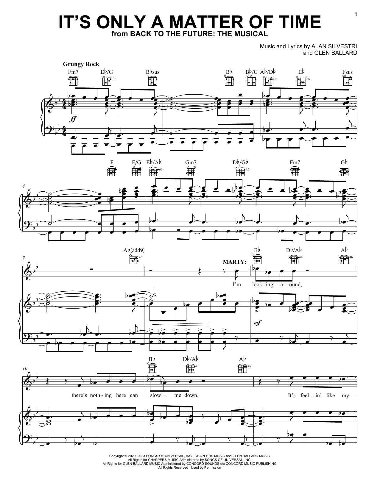 Glen Ballard and Alan Silvestri It's Only A Matter Of Time (from Back To The Future: The Musical) Sheet Music Notes & Chords for Piano, Vocal & Guitar Chords (Right-Hand Melody) - Download or Print PDF