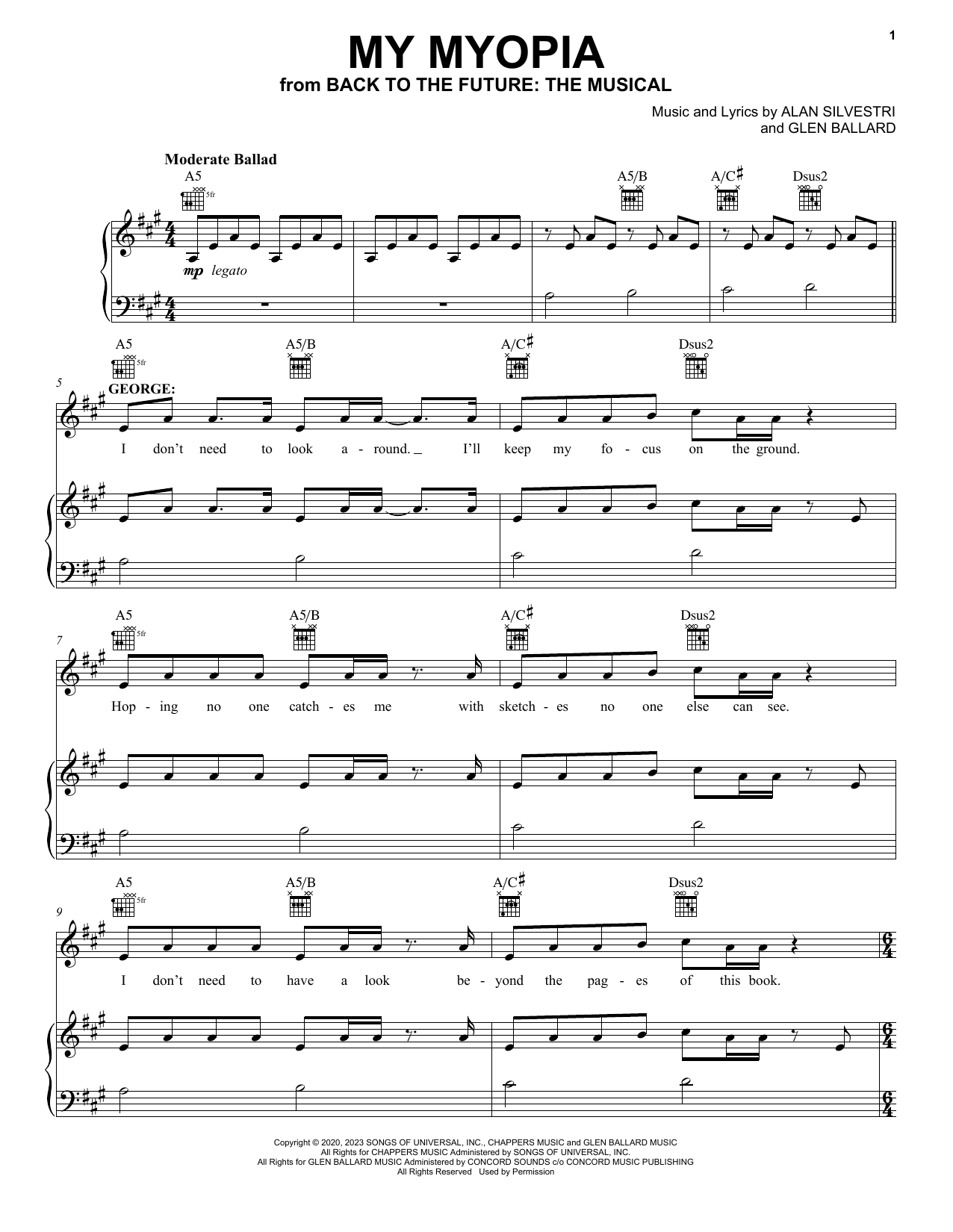 Glen Ballard and Alan Silvestri My Myopia (from Back To The Future: The Musical) Sheet Music Notes & Chords for Piano, Vocal & Guitar Chords (Right-Hand Melody) - Download or Print PDF