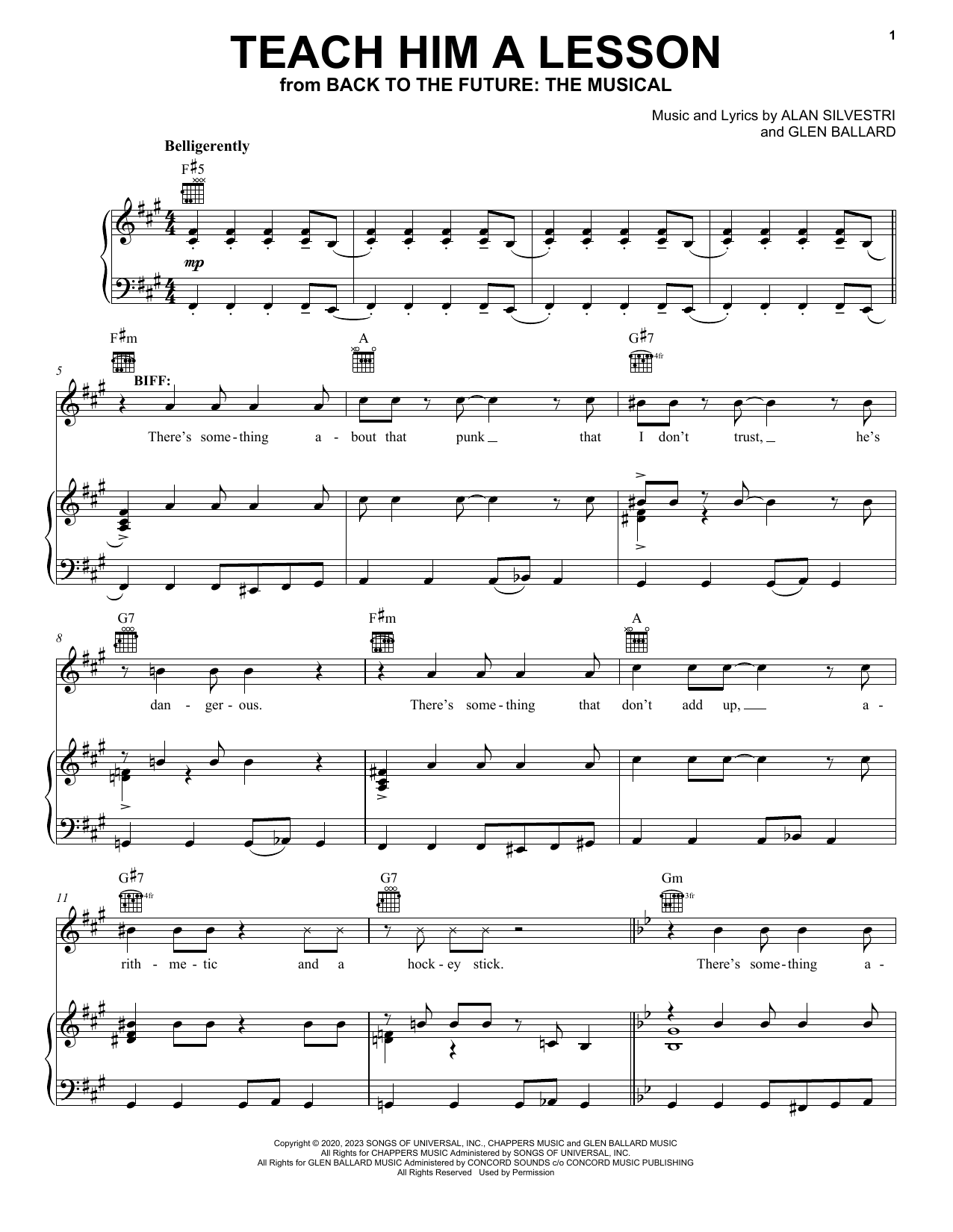 Glen Ballard and Alan Silvestri Teach Him A Lesson (from Back To The Future: The Musical) Sheet Music Notes & Chords for Piano, Vocal & Guitar Chords (Right-Hand Melody) - Download or Print PDF