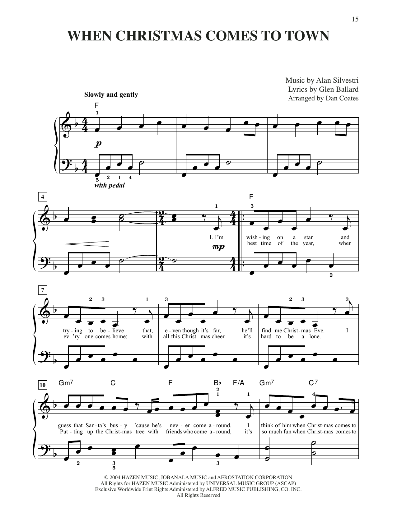 Glen Ballard and Alan Silvestri When Christmas Comes To Town (from The Polar Express) (arr. Dan Coates) Sheet Music Notes & Chords for Easy Piano - Download or Print PDF