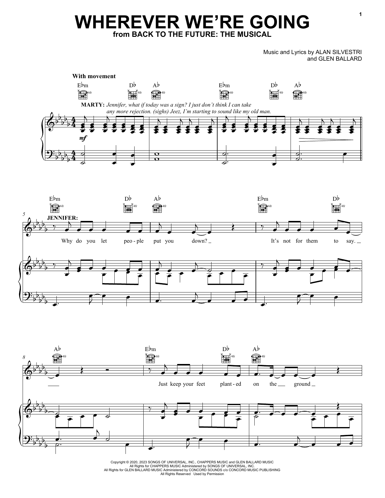 Glen Ballard and Alan Silvestri Wherever We're Going (from Back To The Future: The Musical) Sheet Music Notes & Chords for Piano, Vocal & Guitar Chords (Right-Hand Melody) - Download or Print PDF