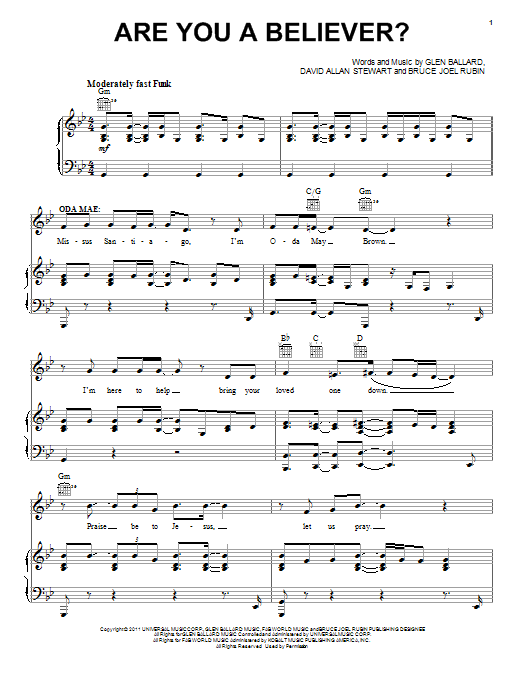 Glen Ballard Are You A Believer? Sheet Music Notes & Chords for Piano, Vocal & Guitar (Right-Hand Melody) - Download or Print PDF