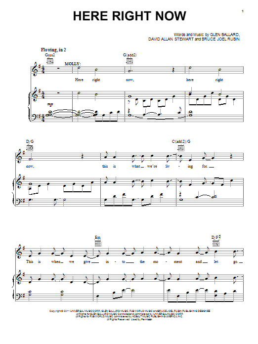 Glen Ballard Here Right Now Sheet Music Notes & Chords for Vocal Duet - Download or Print PDF