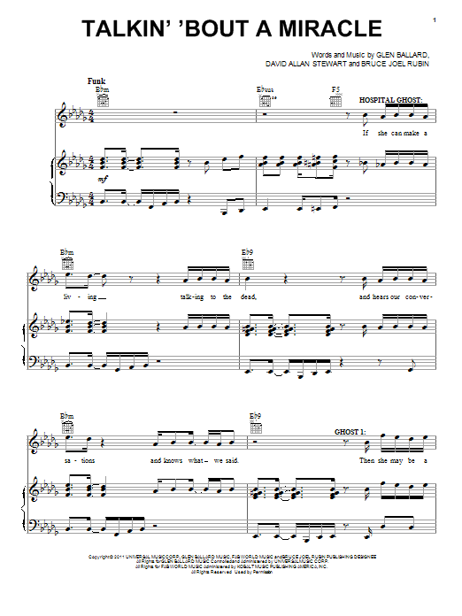 Glen Ballard Talkin' 'Bout A Miracle Sheet Music Notes & Chords for Piano, Vocal & Guitar (Right-Hand Melody) - Download or Print PDF
