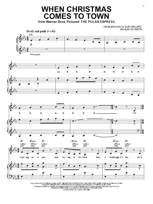 Glen Ballard When Christmas Comes To Town Sheet Music Notes & Chords for Piano, Vocal & Guitar (Right-Hand Melody) - Download or Print PDF