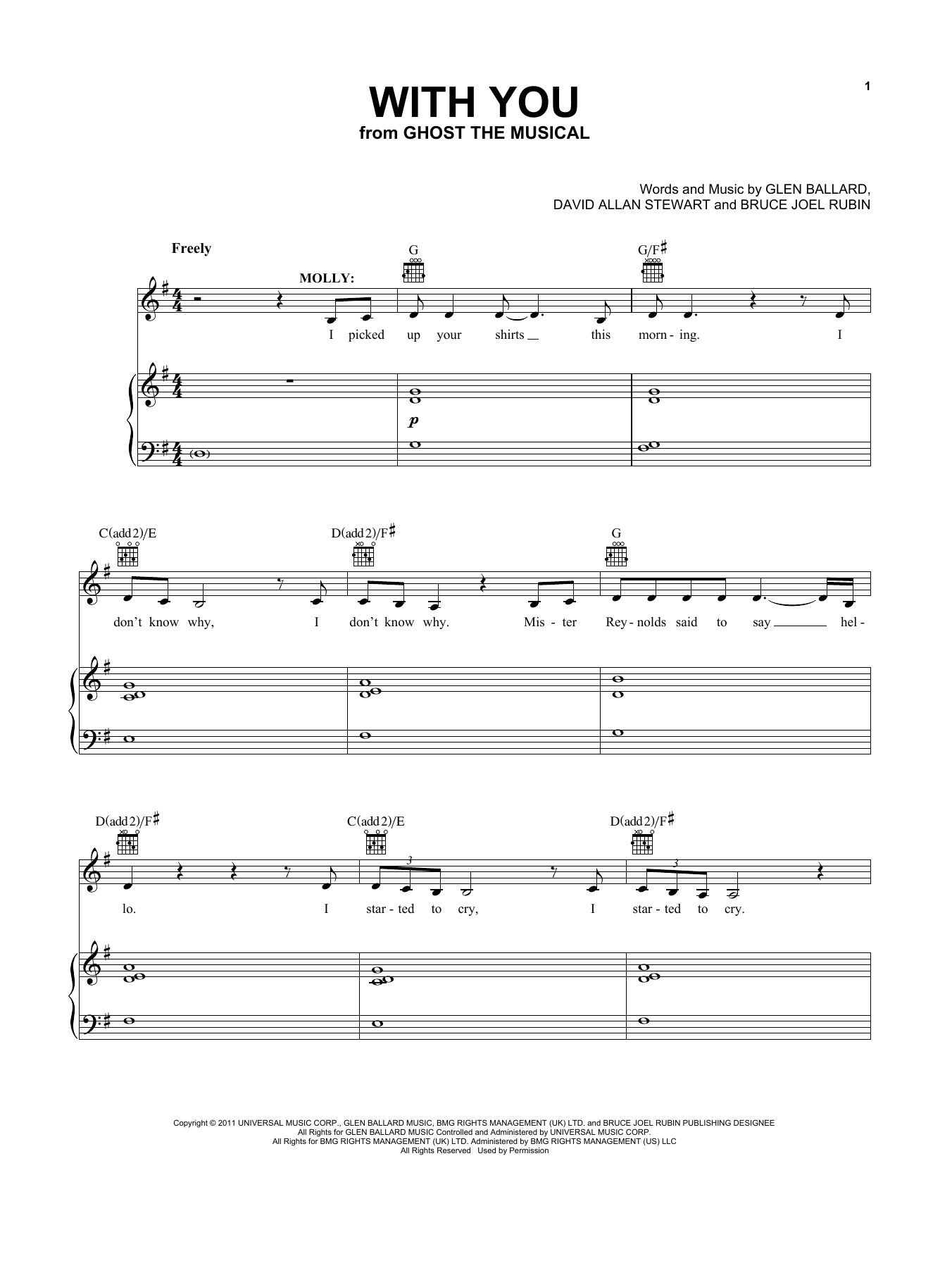 Glen Ballard With You (from Ghost - The Musical) Sheet Music Notes & Chords for Vocal Pro + Piano/Guitar - Download or Print PDF