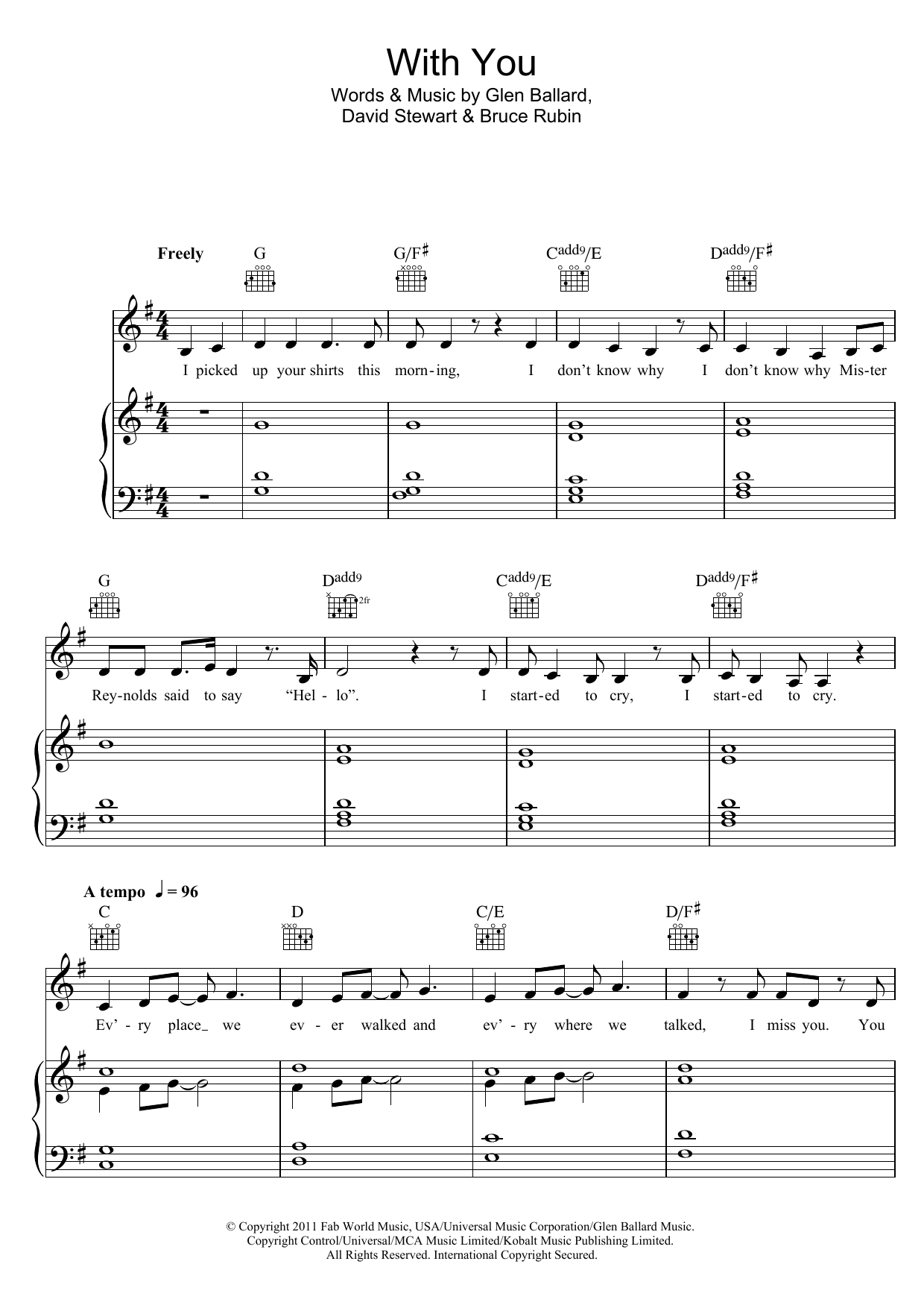 Glen Ballard With You (from Ghost The Musical) Sheet Music Notes & Chords for Piano, Vocal & Guitar - Download or Print PDF