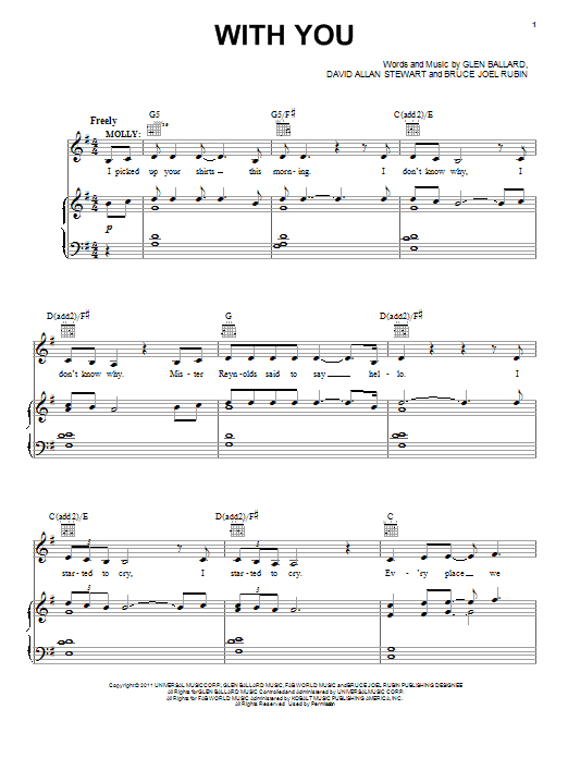Glen Ballard With You Sheet Music Notes & Chords for Piano, Vocal & Guitar (Right-Hand Melody) - Download or Print PDF