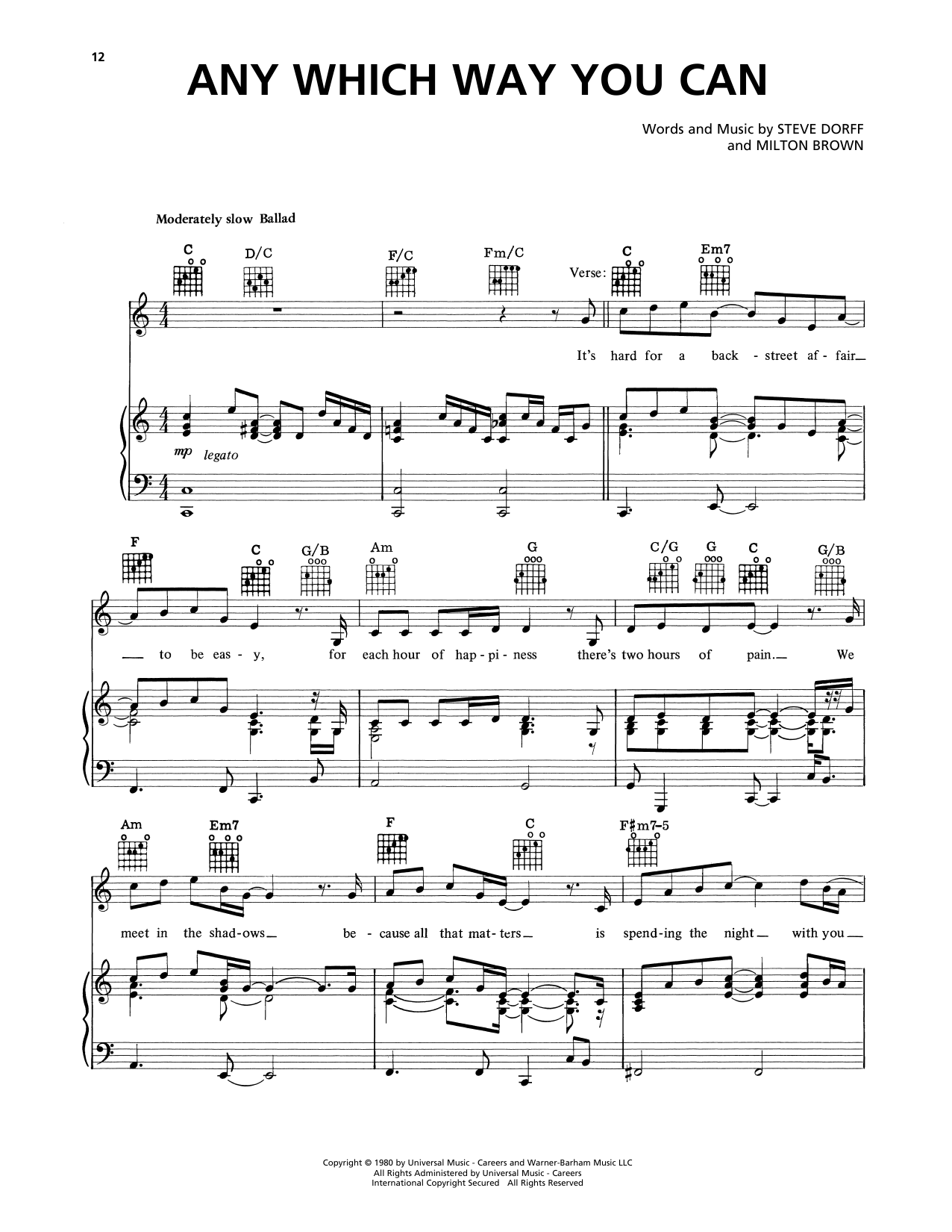 Glen Campbell Any Which Way You Can Sheet Music Notes & Chords for Piano, Vocal & Guitar Chords (Right-Hand Melody) - Download or Print PDF Glen Campbell Any Which Way You Can Sheet Music Notes & Chords for Piano, Vocal & Guitar Chords (Right-Hand Melody) - Download or Print PDF