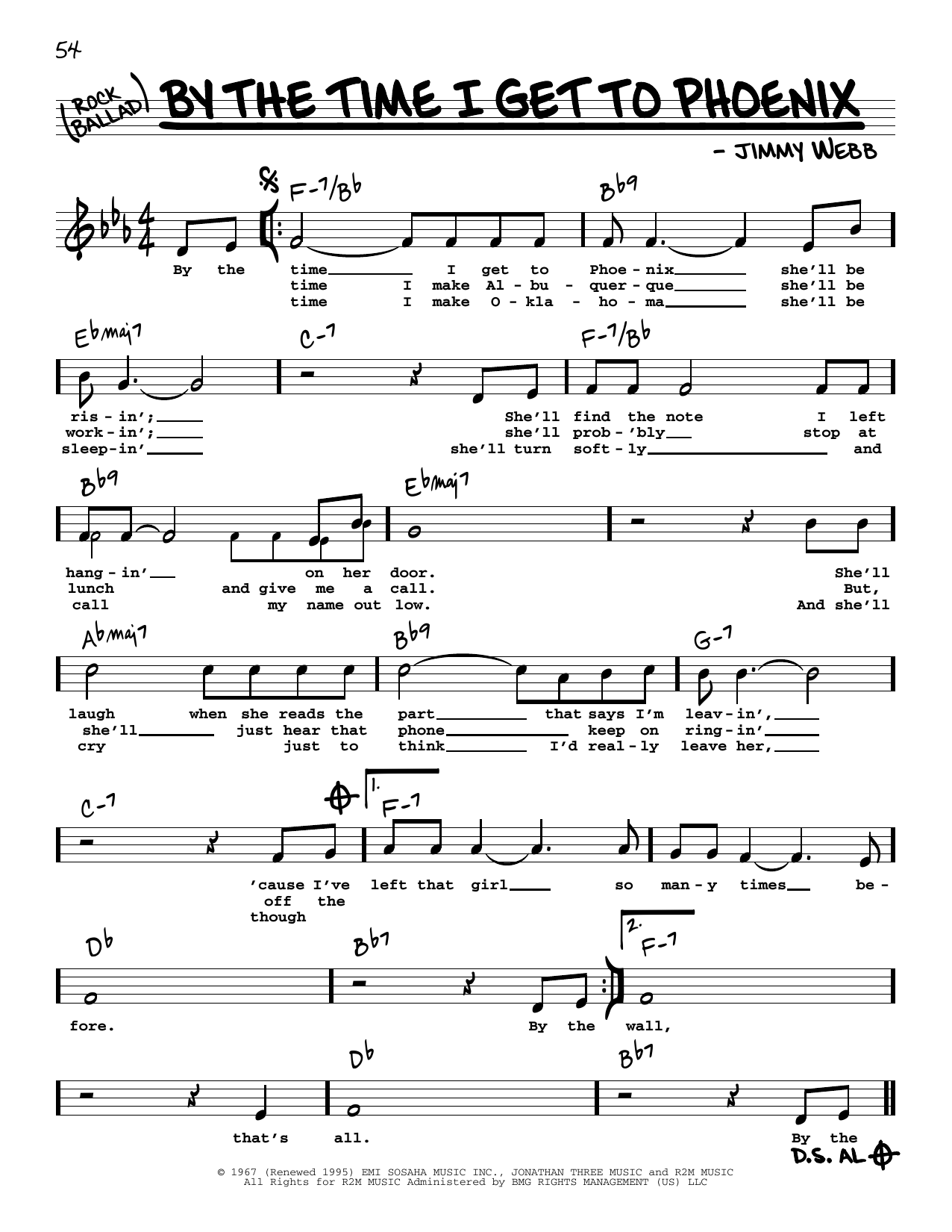 Glen Campbell By The Time I Get To Phoenix (High Voice) Sheet Music Notes & Chords for Real Book – Melody, Lyrics & Chords - Download or Print PDF