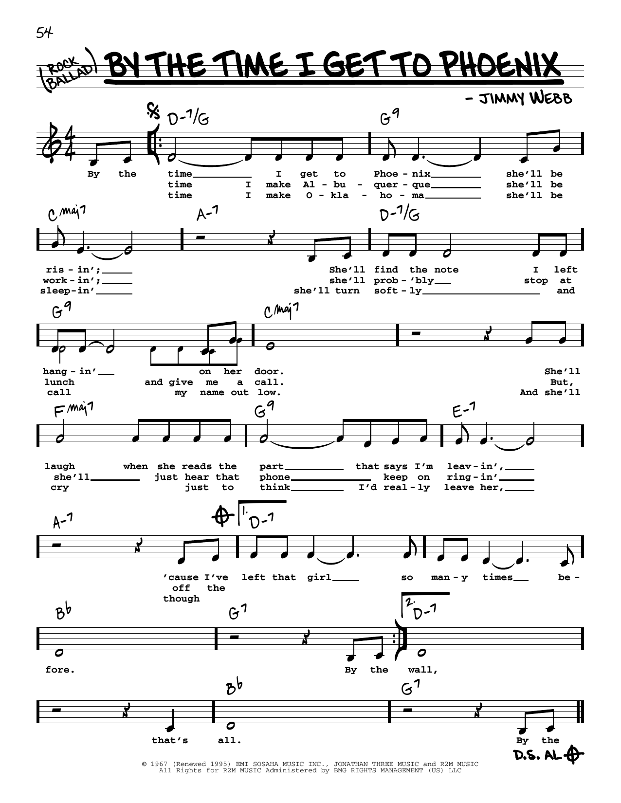 Glen Campbell By The Time I Get To Phoenix (Low Voice) Sheet Music Notes & Chords for Real Book – Melody, Lyrics & Chords - Download or Print PDF