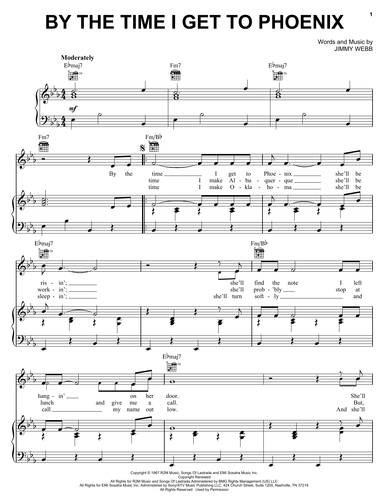 Glen Campbell By The Time I Get To Phoenix Sheet Music Notes & Chords for Easy Piano - Download or Print PDF