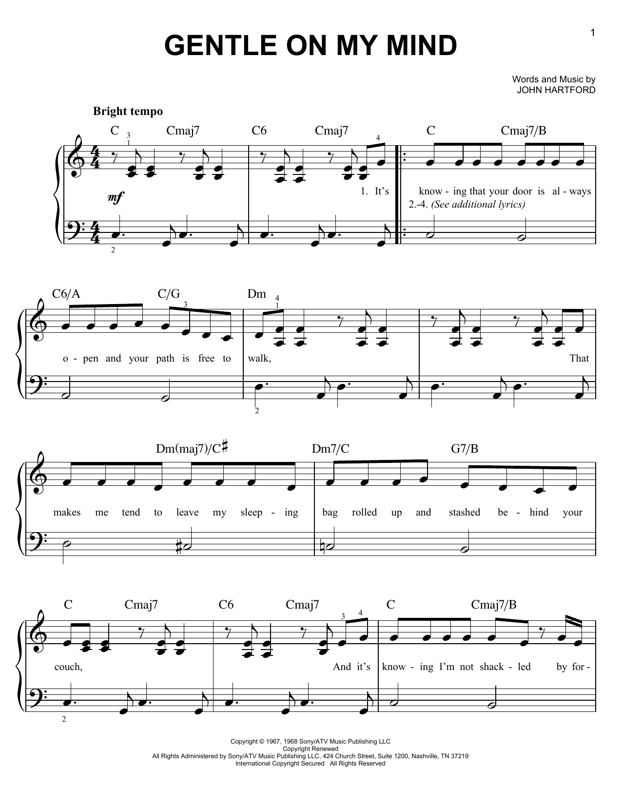 Glen Campbell Gentle On My Mind Sheet Music Notes & Chords for Baritone Ukulele - Download or Print PDF