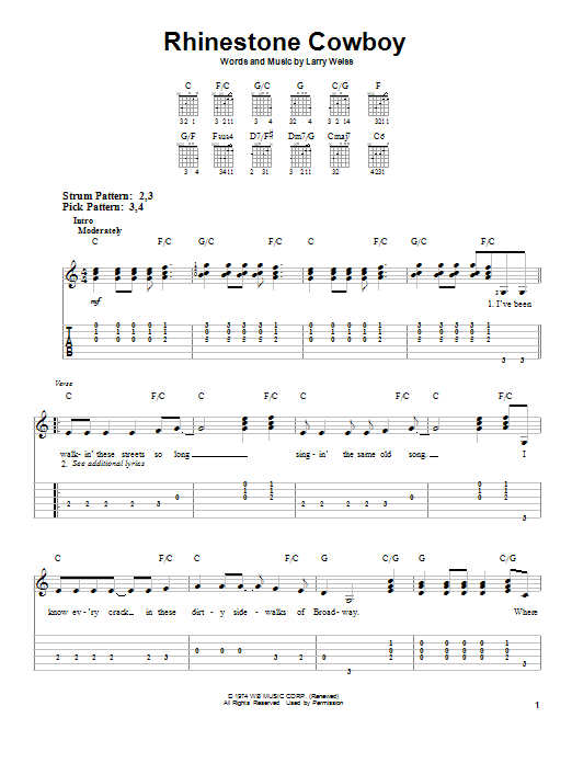 Glen Campbell Rhinestone Cowboy Sheet Music Notes & Chords for Super Easy Piano - Download or Print PDF