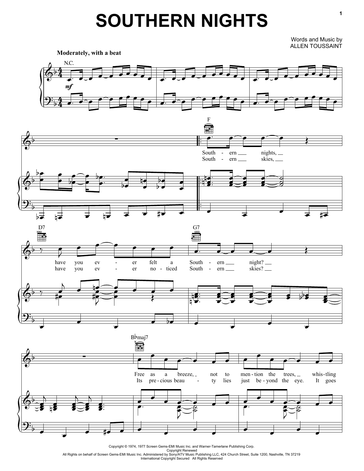 Glen Campbell Southern Nights Sheet Music Notes & Chords for Lead Sheet / Fake Book - Download or Print PDF