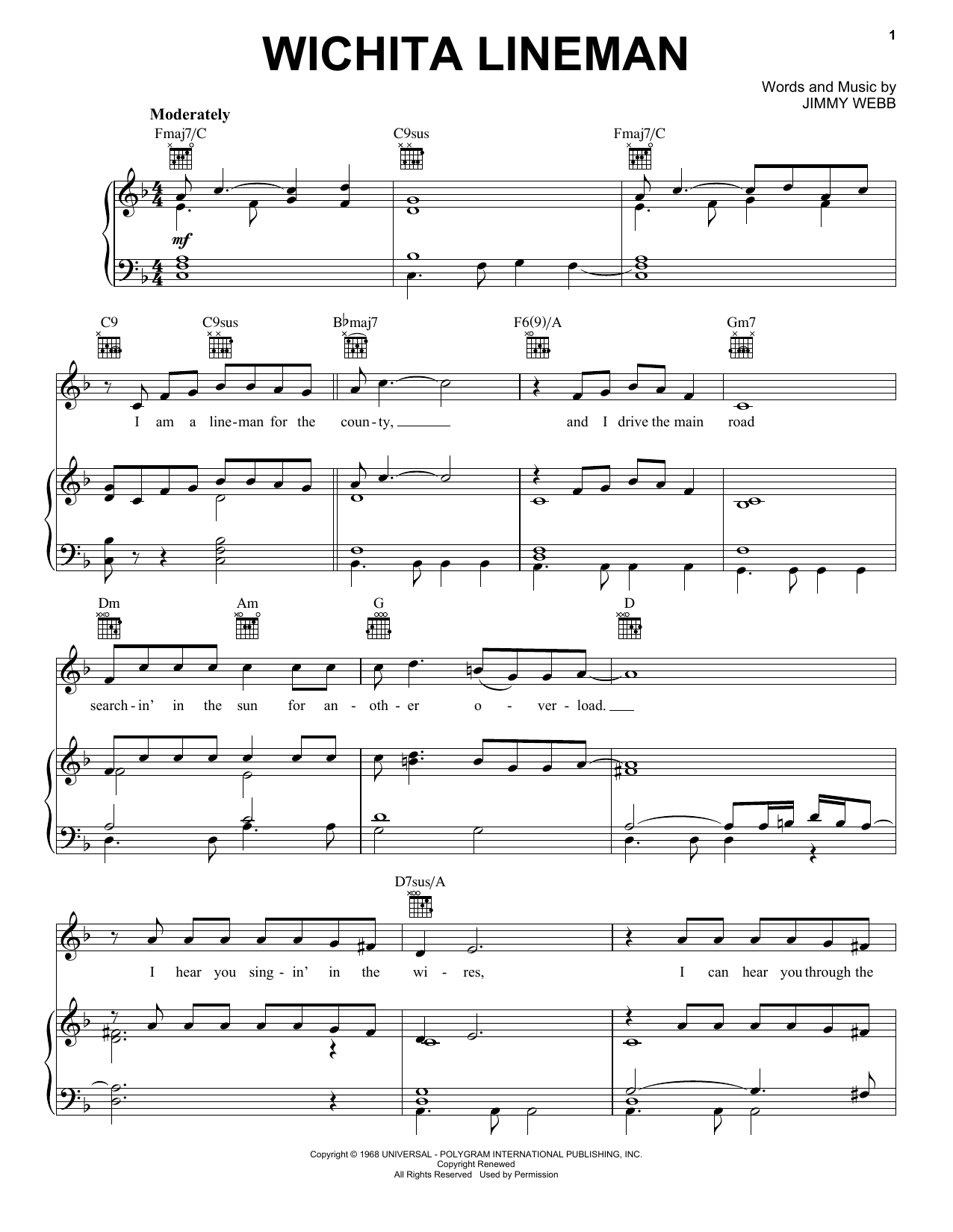 Glen Campbell Wichita Lineman Sheet Music Notes & Chords for Violin - Download or Print PDF