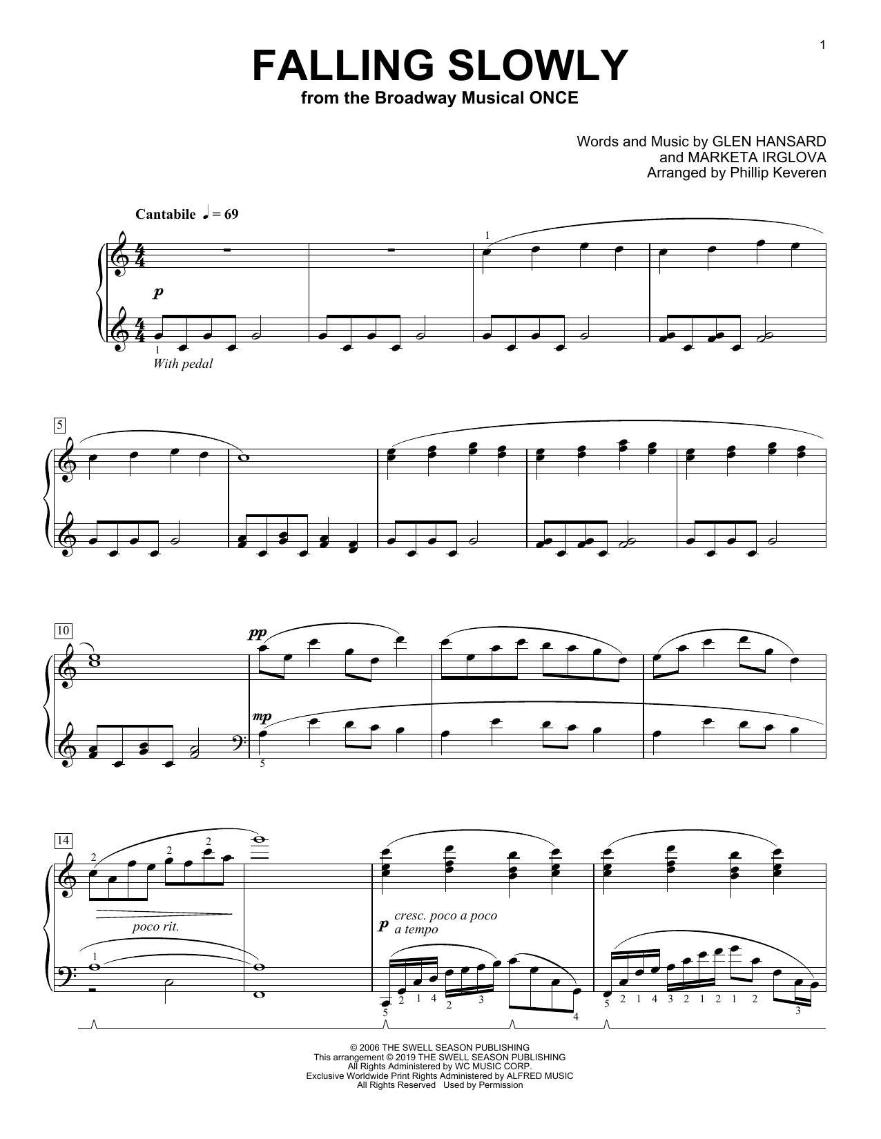 Glen Hansard & Marketa Irglova Falling Slowly [Classical version] (from the musical Once) (arr. Phillip Keveren) Sheet Music Notes & Chords for Piano Solo - Download or Print PDF
