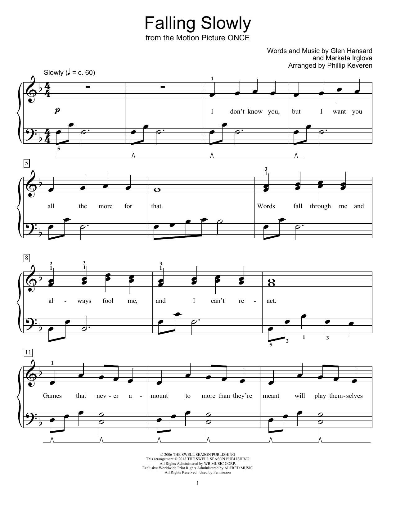 Glen Hansard & Marketa Irglova Falling Slowly (from Once) (arr. Phillip Keveren) Sheet Music Notes & Chords for Educational Piano - Download or Print PDF