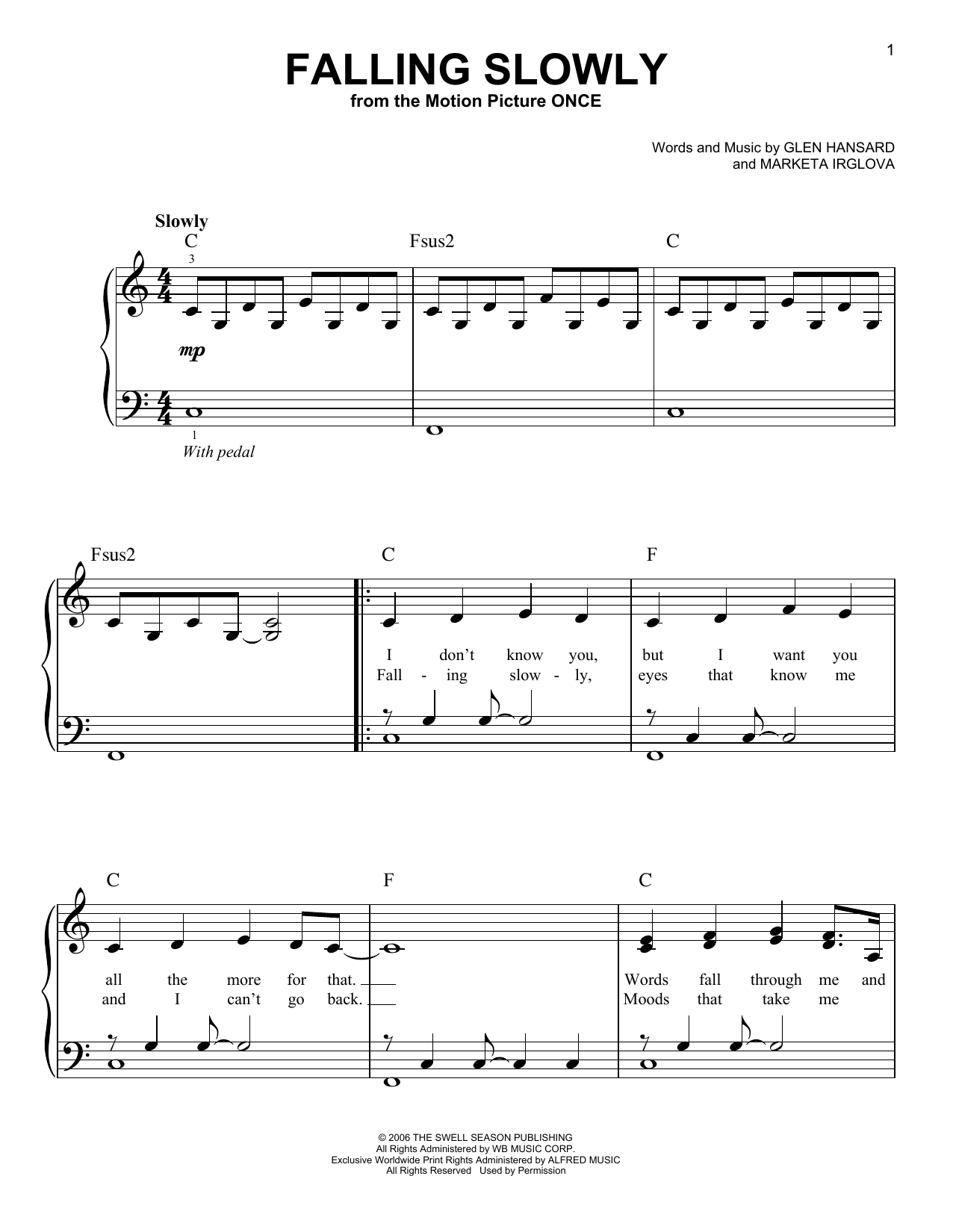 Glen Hansard & Marketa Irglova Falling Slowly (from Once) Sheet Music Notes & Chords for Easy Guitar Tab - Download or Print PDF