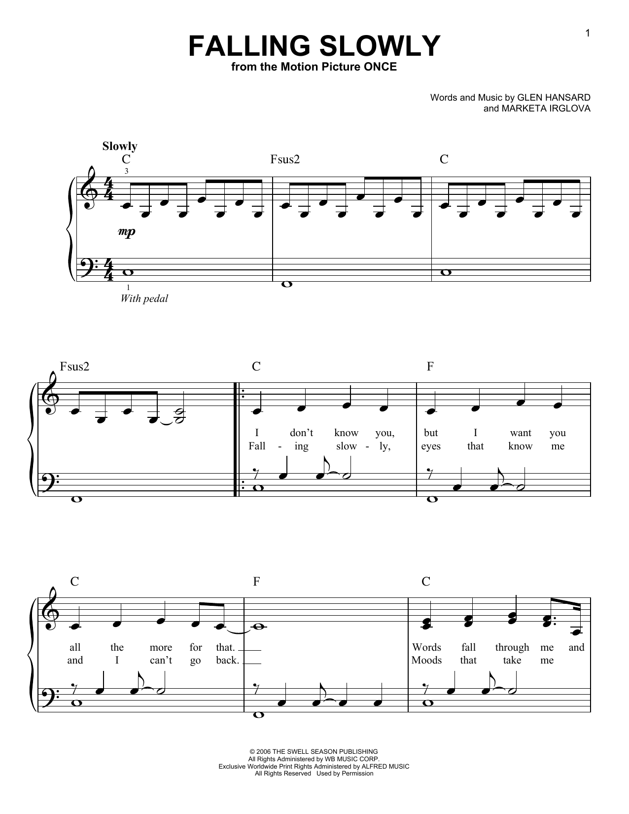Glen Hansard & Marketa Irglova Falling Slowly (from Once) Sheet Music Notes & Chords for Lyrics & Chords - Download or Print PDF