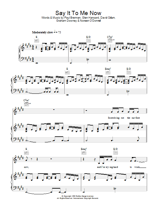 Glen Hansard Say It To Me Now (from Once) Sheet Music Notes & Chords for Piano, Vocal & Guitar - Download or Print PDF