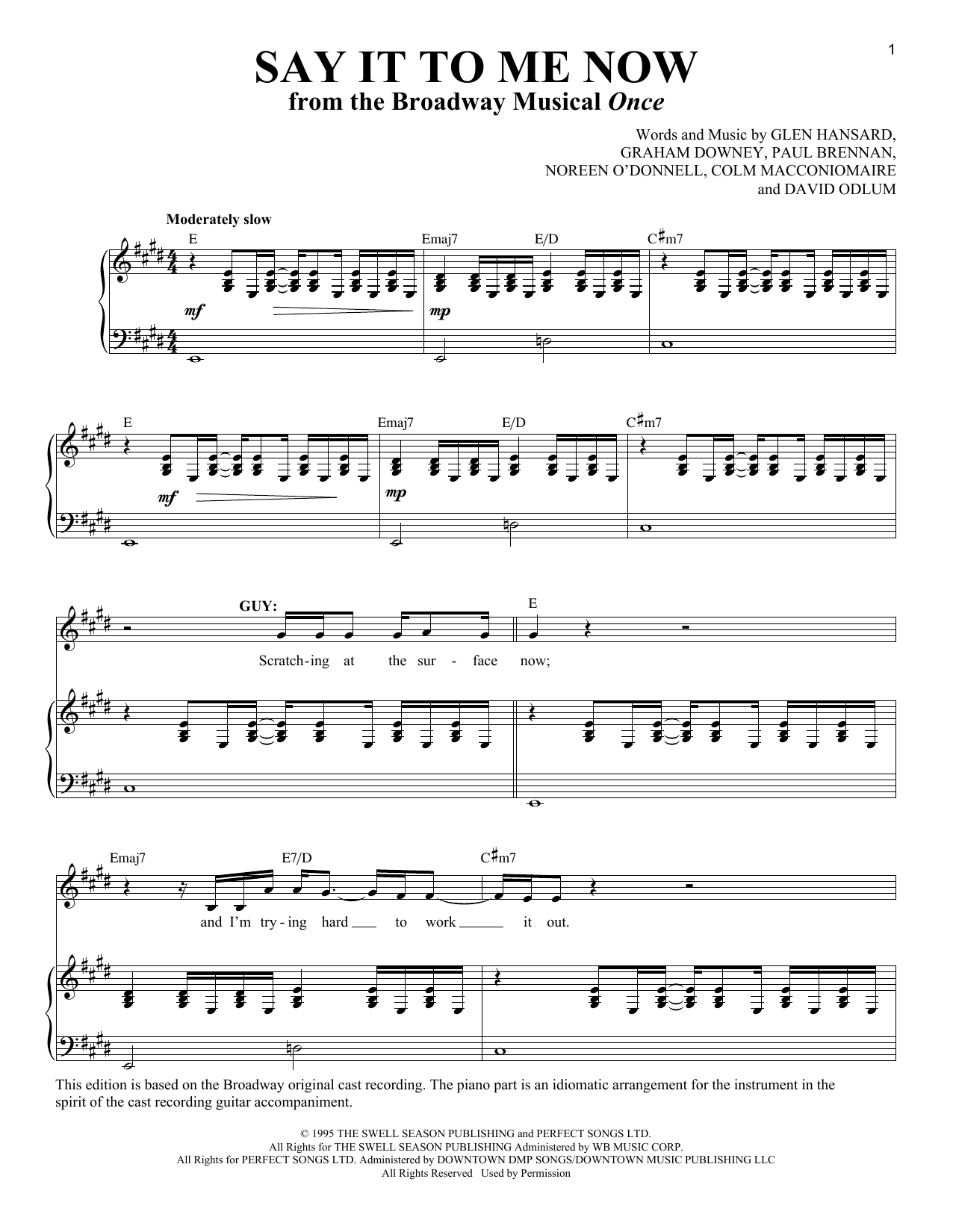 Glen Hansard Say It To Me Now Sheet Music Notes & Chords for Piano & Vocal - Download or Print PDF