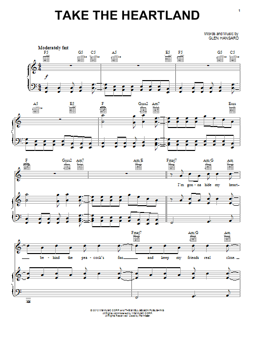 Glen Hansard Take The Heartland Sheet Music Notes & Chords for Piano, Vocal & Guitar (Right-Hand Melody) - Download or Print PDF