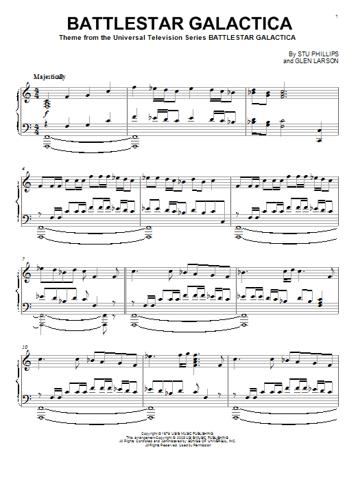 Glen Larson Battlestar Galactica Sheet Music Notes & Chords for Piano - Download or Print PDF